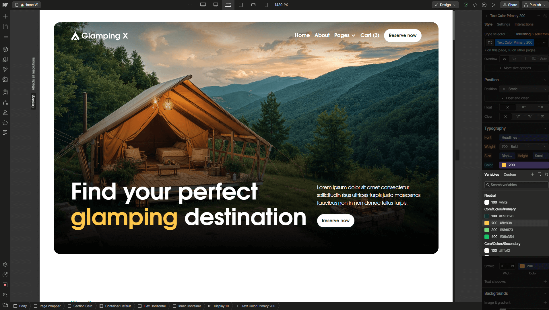 Glamping X - Webflow Template And UI Kit Color