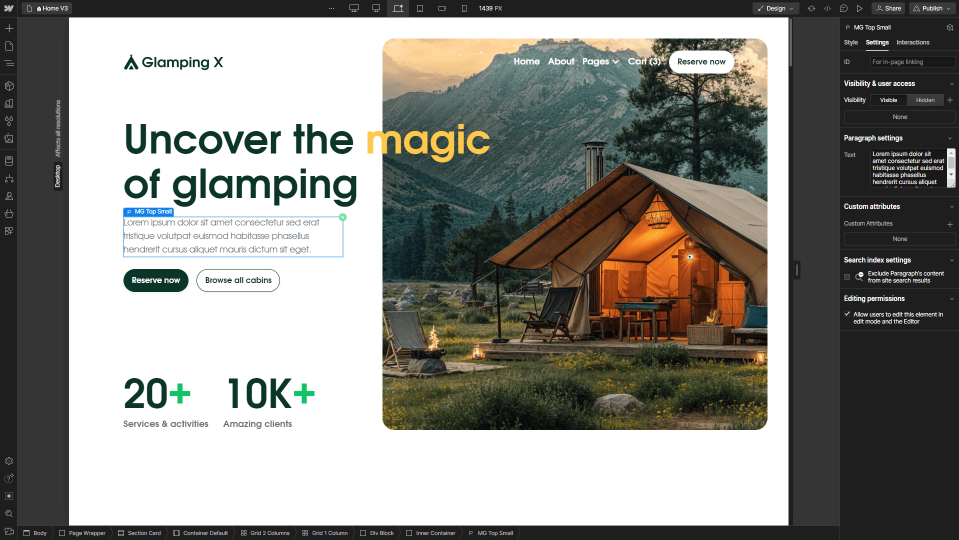 Glamping X - Webflow Template And UI Kit Static Content