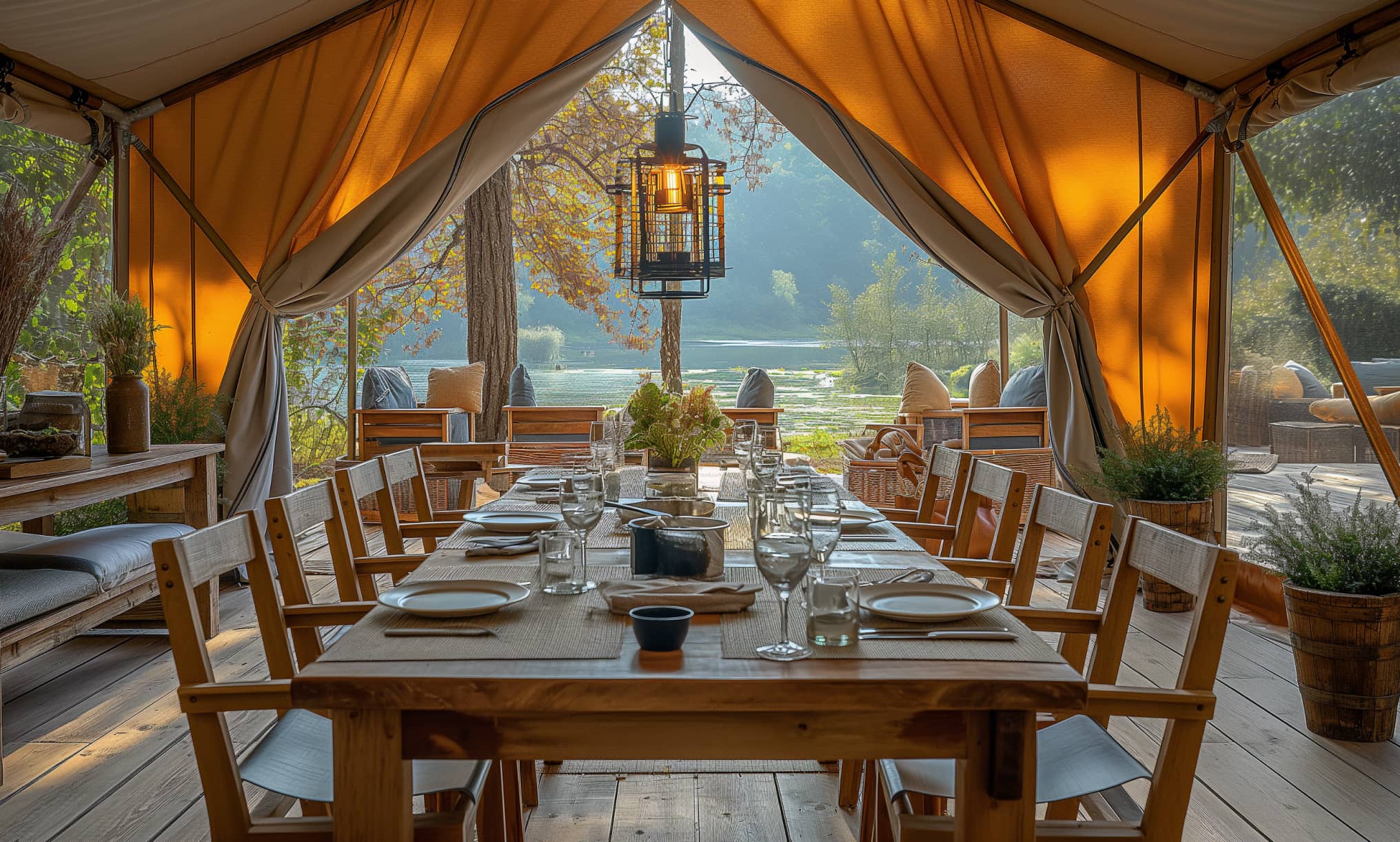 Natural Table Restaurant Image Glamping X Webflow Template