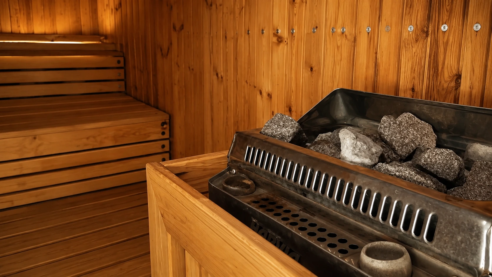 Stufa e panche della sauna finlandese